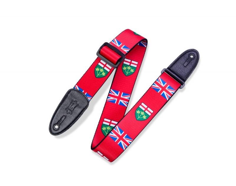 Levy's Kytarový popruh, polyester, kanadský erb, kožené konce, 5cm široký, 152cm dlouhý