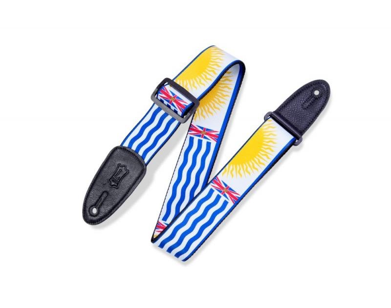 Levy's Kytarový popruh, polyester, kanadský erb, kožené konce, 5cm široký, 152cm dlouhý