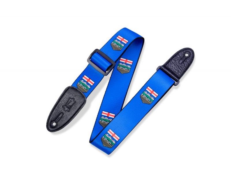 Levy's Kytarový popruh, polyester, kanadský erb, kožené konce, 5cm široký, 152cm dlouhý
