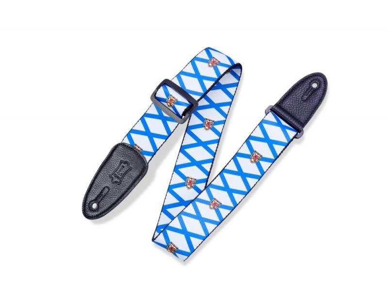 Levy's Kytarový popruh, polyester, kanadský erb, kožené konce, 5cm široký, 152cm dlouhý