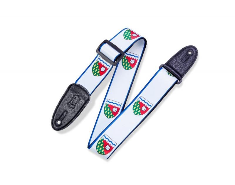Levy's Kytarový popruh, polyester, kanadský erb, kožené konce, 5cm široký, 152cm dlouhý