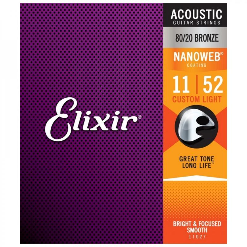 Elixir 80/20 Bronze NanoWeb 11-52 Custom Light akustické struny