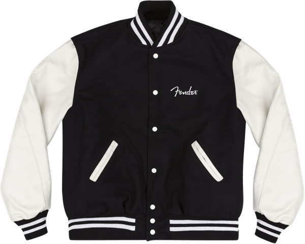 Fender Custom Shop Varsity bunda, černá/bílá, velikost L