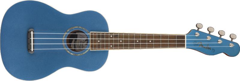Fender Koncert ukulele dřevěný hmatník, modrá barva Lake Placid