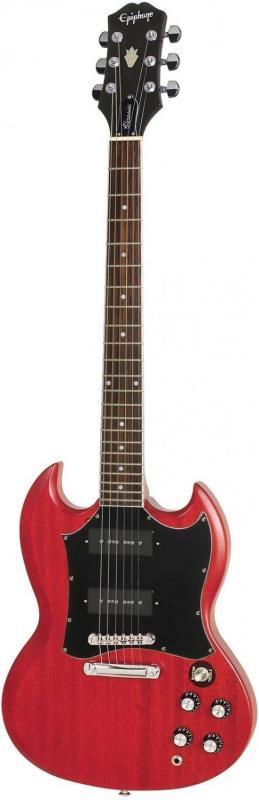 Epiphone SG Classic Worn P90 WCH elektrická kytara, opotřebovaný povrch, červená