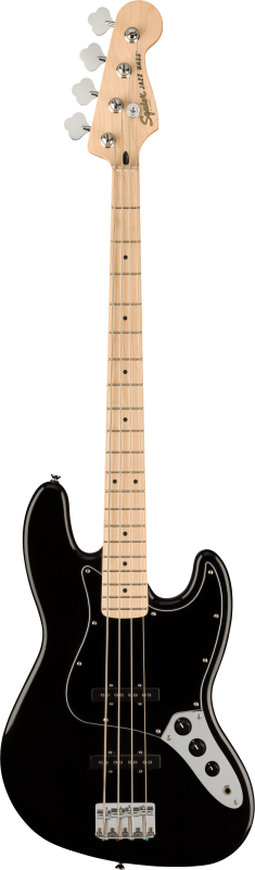 Squier Affinity Jazz Bass, Javorový hmatník, Černý pickguard, Černý