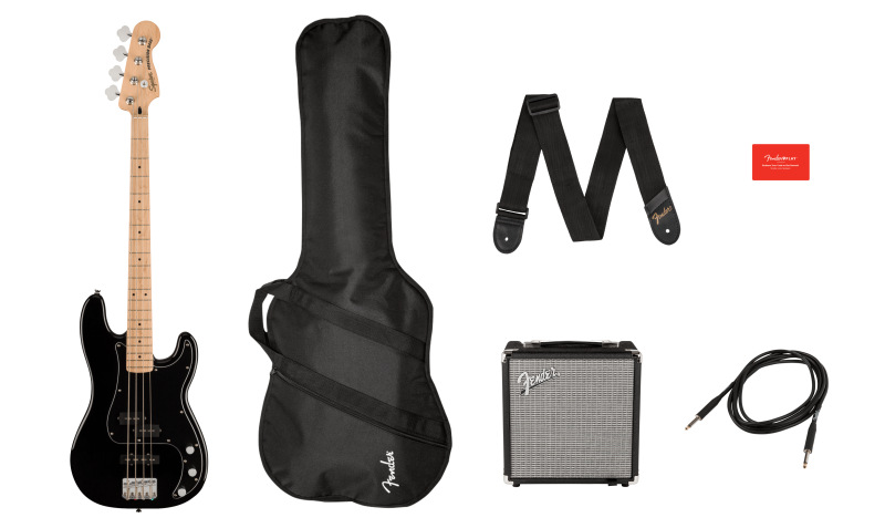 Squier Affinity Precision Bass PJ Pack, javorový hmatník, černý, včetně gig bagu