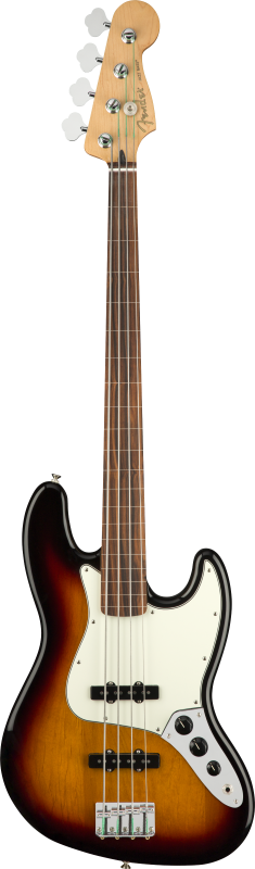 Fender Jazz Bass bezpražcový, Pau Ferro hmatník, 3-barvový sunburst