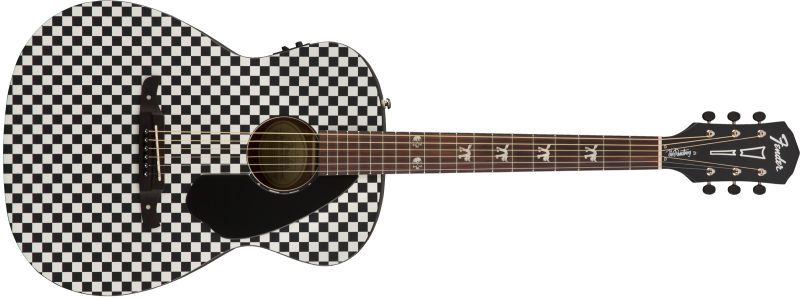 Fender Elektroakustická kytara Tim Armstrong Hellcat, ořechový hmatník, kostkovaný design
