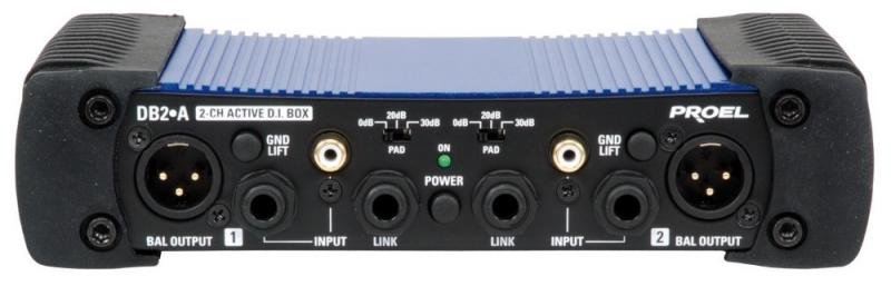 Proel DI-Box aktivní dual, modro-černý, kovový, rackový, stereo, phantom/adapter