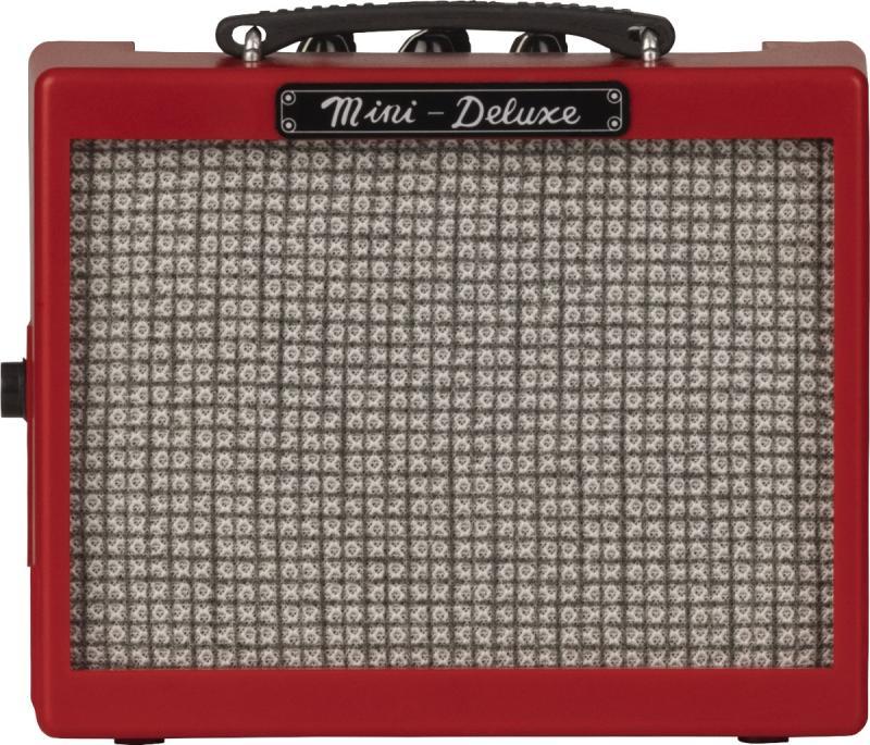 Fender Mini Deluxe Amp červený, kompaktní, elektrický kytarový zesilovač