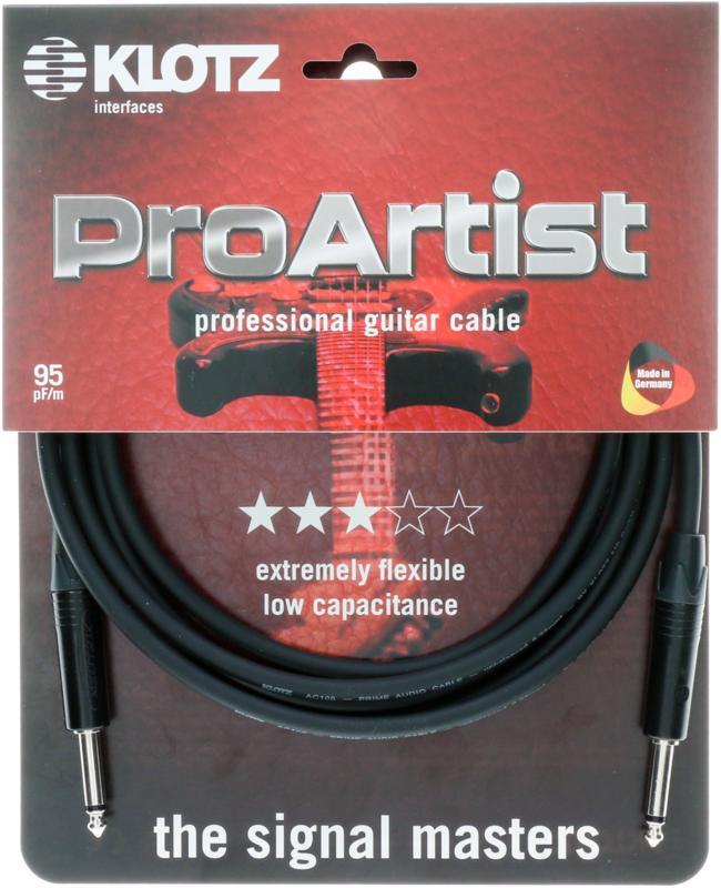 Klotz kabel pro kytaru, tenký, černý, chromované konektory, 9m
