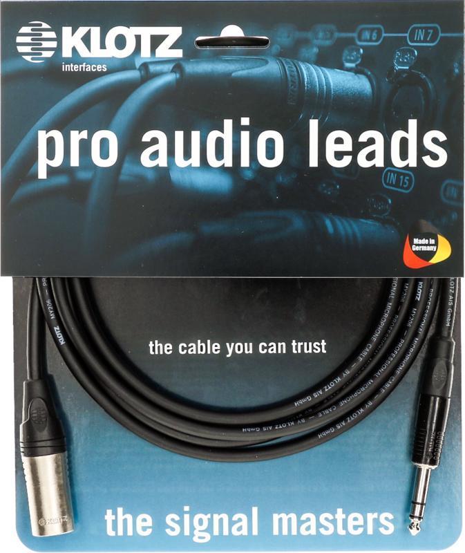 Klotz kabel XLR samec, jack samec, 3m