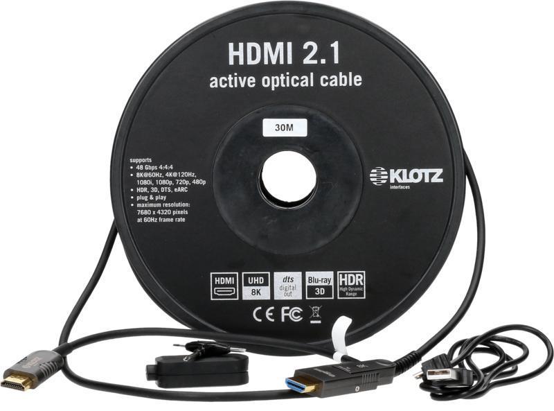 Klotz HDMI 2.1 AOC Link - aktivní optický kabel s HDMI-A a HDMI-D adaptérem - 30m