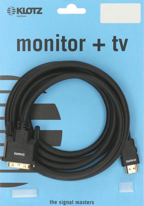 Klotz monitorovací kabel - 3m, zlaté HDMI A a DVI-D konektory