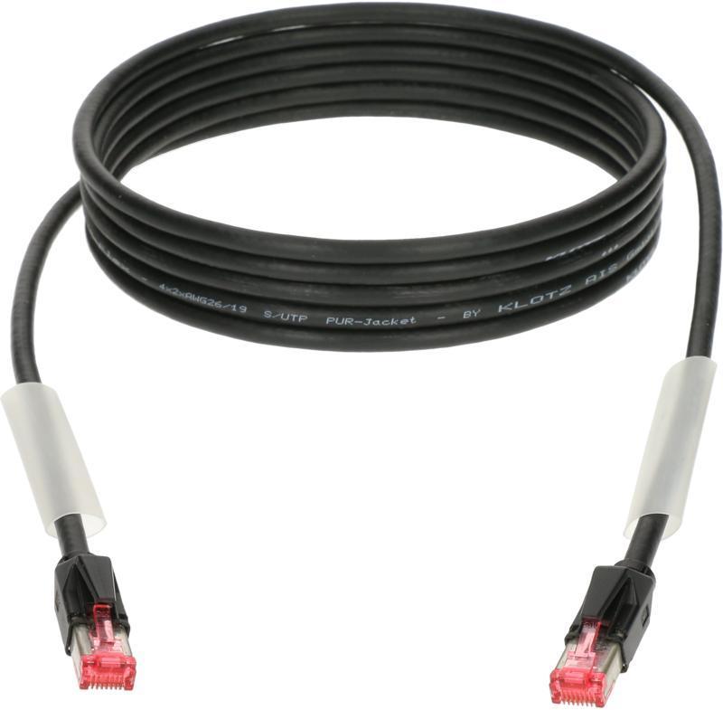 Klotz kabel CAT5e (S/UTP), flexibilní, černý, RJ45 - RJ45, 1m