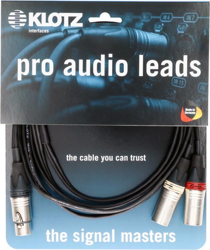 Klotz mikrofonový kabel - 3m, XLR 5p samice - 2 x XLR 3p samec, Neutrik konektory