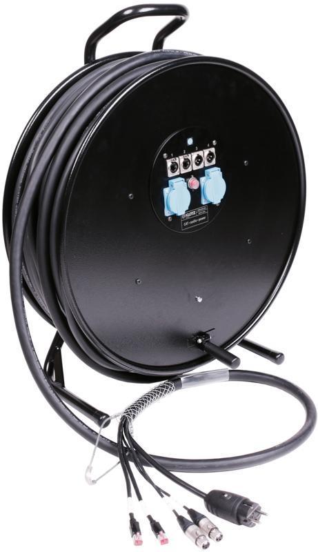 Klotz hybridní kabel CAT5e, audio a napájení, 2 x RJ45 => etherCON + 2 x XLR 3p + Schuko - 2,5m