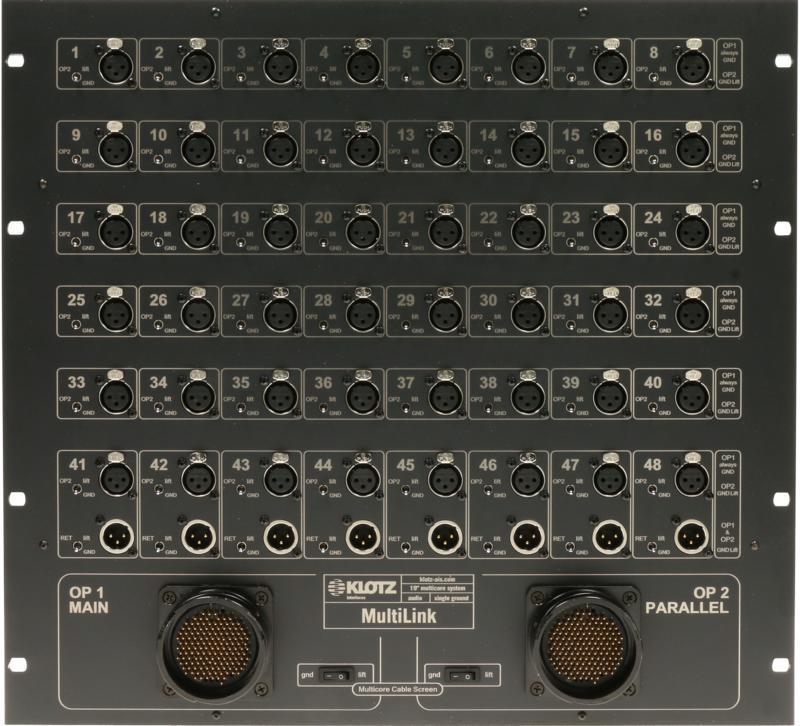 Klotz MultiLink 2x RMP samec, 10U 48-kanál stagebox, jednoduché uzemnění