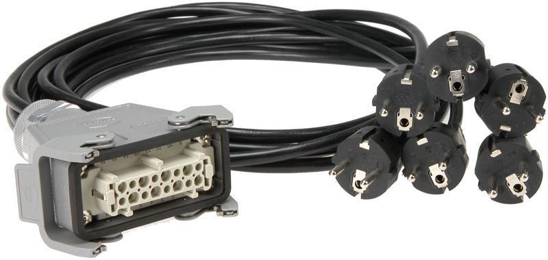 Klotz kabel - 6-cs. multicore fanout, Harting HAN 16E, 6 x Schuko, 1m