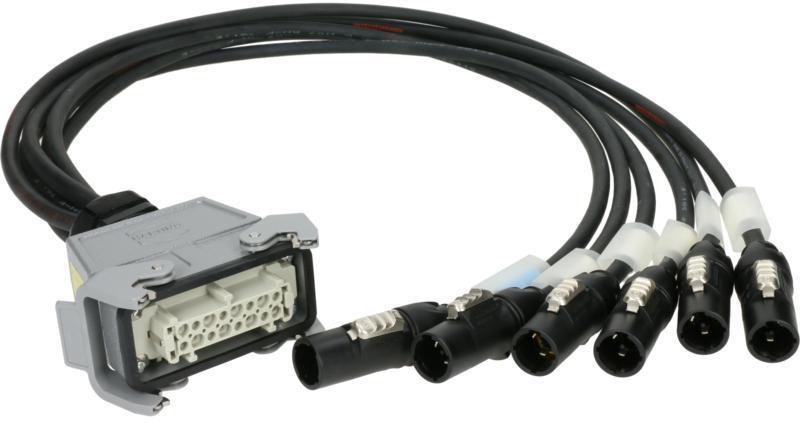 Klotz napájecí rozvodka 6-cs., multicore, ventilátor, Harting HAN 16E, 6 x powerCON TRUE1, 1m