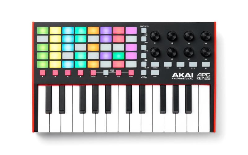 Akai Pro USB/MIDI kontroler, Ableton Live, 5x8 RGB matice, 25 kláves, 8 otočných ovladačů