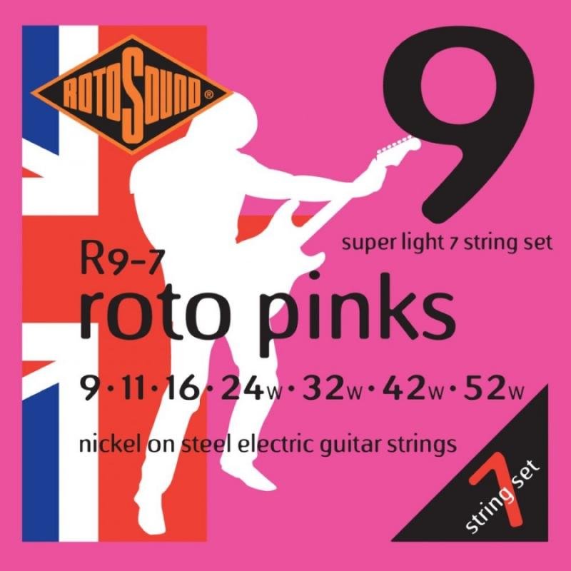 Rotosound Nikkel 7-strunné elektrické kytarové struny, super lehké, 9-52