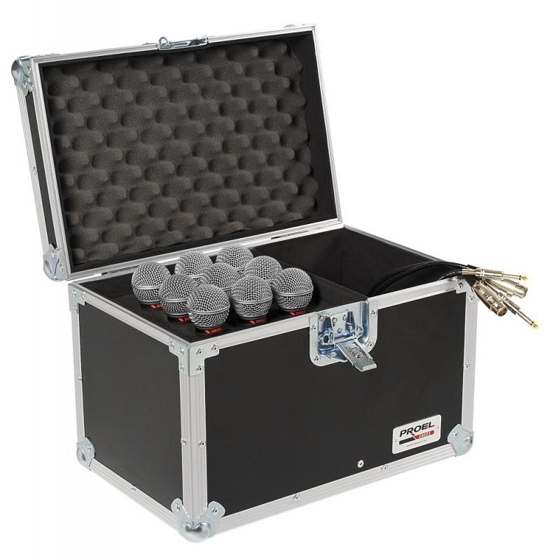 Proel Rack box pro 9 mikrofony, polstrovaný, černý, 5 vrstev dřevotřísky, hliníkové profily