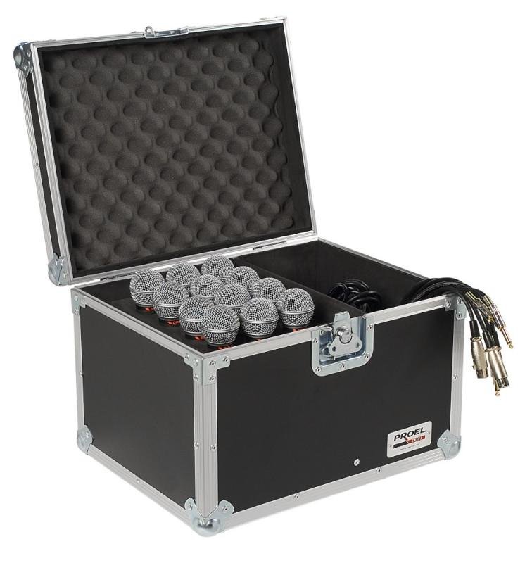 PROEL Rack box pro 12 mikrofonů, černý, polstrovaný, 5 mm silné, 5 vrstev dřevěné desky