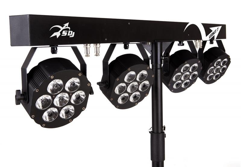 Sagitter LED par lampy 4ks, 7x10W RGBW/FC, s křížovým držákem, stativem, nožním spínačem