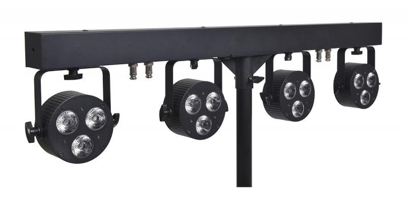 Sagitter LED PAR světlo 4ks, 3x6W RGBW/FC, s křížovým držákem a nožním spínačem