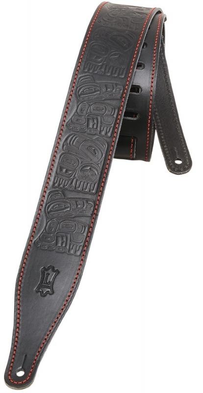 Levy's Kytarový popruh, totemový vzor, štípaná kůže, 6cm, 140cm, černý