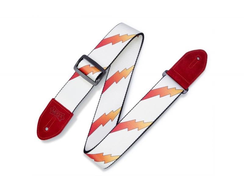 Levy's Kytarový popruh, Levys vzor, polyester, kožená zadní část, červené kožené strany, 5cm
