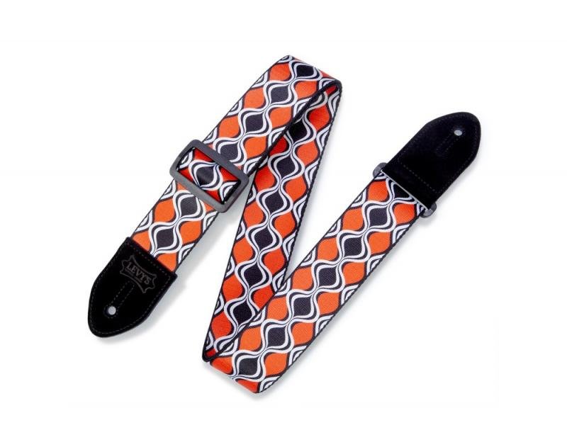 Levy's Kytarový popruh, polyester, černé plastové strany, kožené konce, 88-152cm nastavitelné