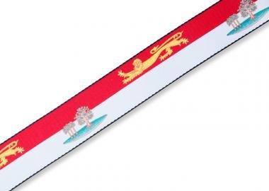 Levy's MPPV2-PE Gitárpánt, poliészter, kanadai tartományi címer, bőr végek, 5cm széles, 152cm hosszú