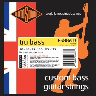 Rotosound RS886LD Basszusgitár húrkészlet, fekete nylon, köszörült, 6 húr, 50-135