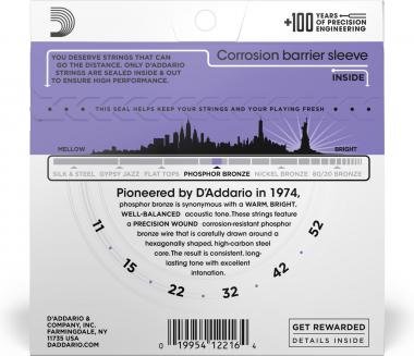 D'Addario EJ26 akusztikus gitárhúr, foszfor-bronz, 11-52