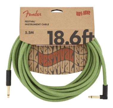 Fender Festival Hemp egyenes-pipa gitárkábel, 5,5 m, zöld