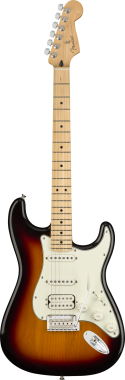 Fender Player Stratocaster, HSS hangszedő kiosztás, juhar fogólap, 3 színű Sunburst elektromos gitár