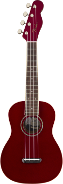 Fender Zuma Classic, dió fogólap, Candy Apple Red színű koncert ukulele