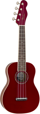 Fender Zuma Classic, dió fogólap, Candy Apple Red színű koncert ukulele