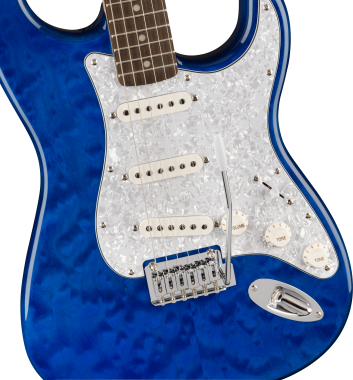 Squier FSR Affinity Series Stratocaster QMT, Laurel Fingerboard, White Pearloid Pickguard, SapphireB
