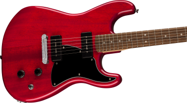 Squier Paranormal Strat-O-Sonic, Crimson Red Transparent elektromos gitár