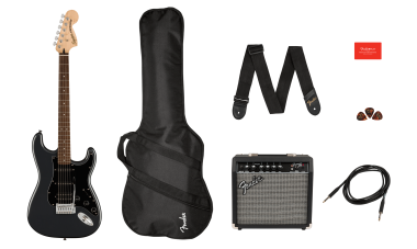 Squier Affinity Series Stratocaster HSS Pack, Laurel Fingerboard, Charcoal Frost Metallic, Gig Bag,