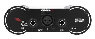 PROEL DIRECT100A DI-Box aktív mono, fekete, fém, működés: 9V elem/18-48V, fantom