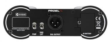 PROEL DIRECT100A DI-Box aktív mono, fekete, fém, működés: 9V elem/18-48V, fantom