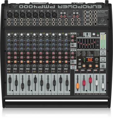 Behringer PMP4000 keverő, 1600W-os, 16 csatorna, Multi-FX processzor, FBQ visszacsatolás-érzékelő rendszer