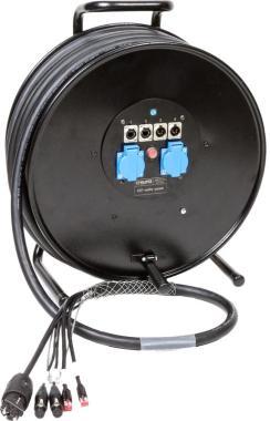 Klotz CAT5e és DMX és táp 3G2.5 hibrid kábeldob 2 x RJ45 => etherCON + 2 x XLR 5p + Schuko - 2,4m