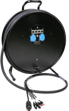 Klotz CAT5e és DMX és táp 3G2.5 hibrid kábeldob 2 x RJ45 => etherCON + 2 x XLR 5p + Schuko - 2,5m