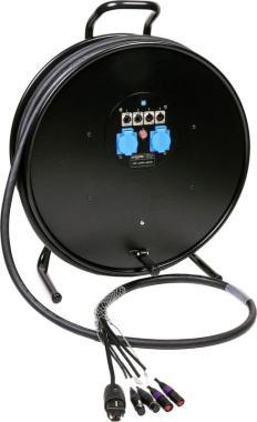 Klotz CAT5e és DMX és táp 3G2.5 hibrid kábeldob 2 x etherCON + 2 x XLR 5p + Schuko - 2,5m